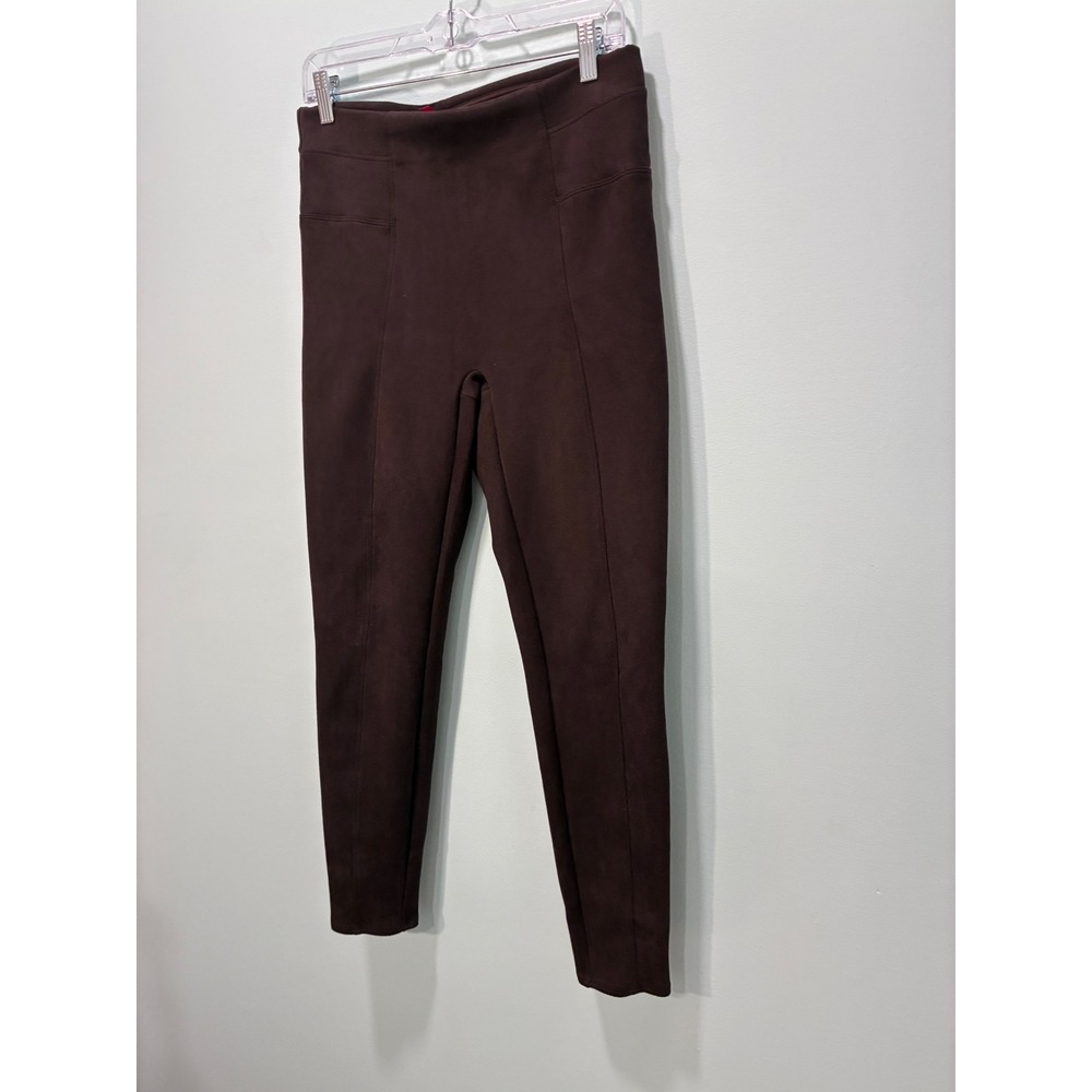 Spanx Faux Suede Leggings Chocolate Brown High Rise Seamed Size Large